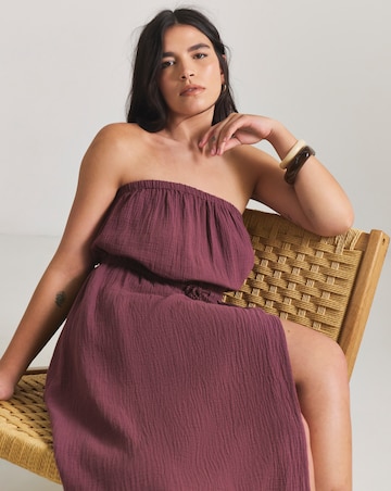 Wrap Front Cotton Bandeau Beach Midi Dress