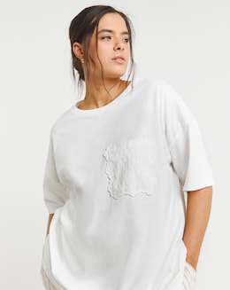 White Broderie Pocket T-Shirt