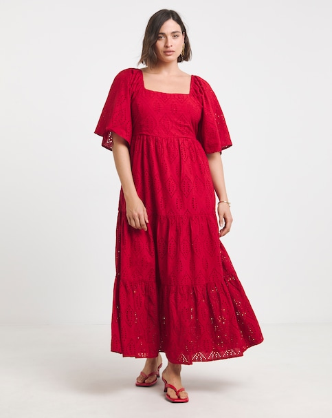 Simply Be Red Broderie Tiered Maxi Dress