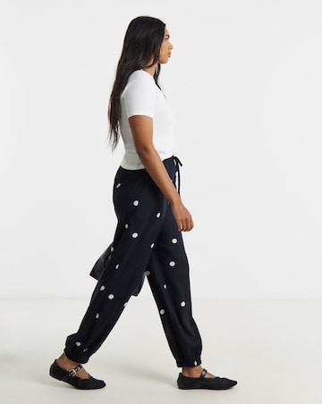 Spot Print Tie Hem Linen Trouser