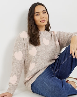 Brushed Yarn Heart Print Jumper