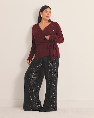 Brushed Yarn Burgundy Diamante Ballet Wrap Cardigan