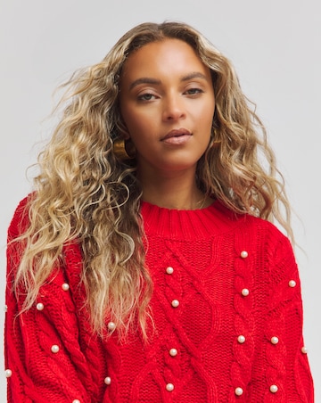 Red Pearl Cable Knit Jumper