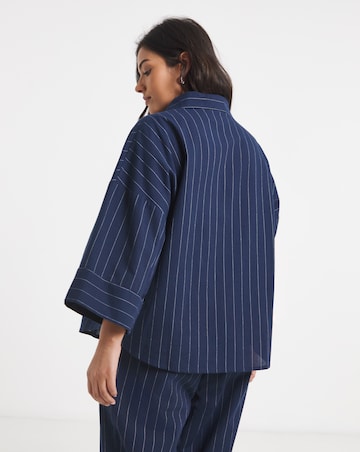 Navy Stripe Wide Cuff Boxy Shirt