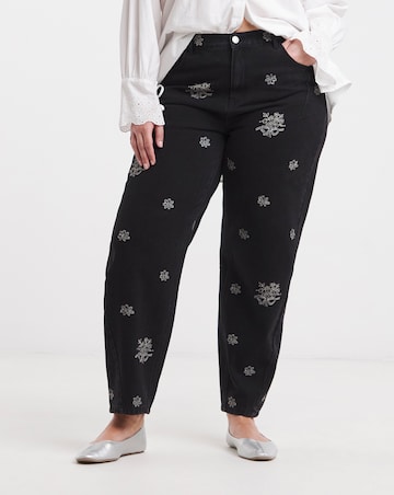 Embroidered Barrel Leg Jeans