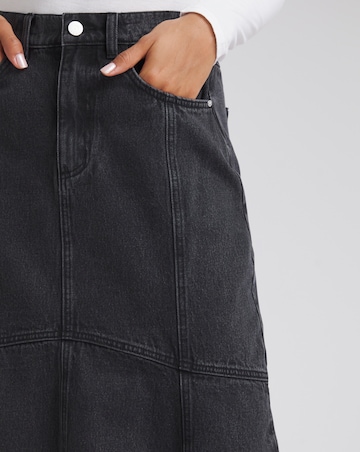 Washed Black Fishtail Denim Maxi Skirt