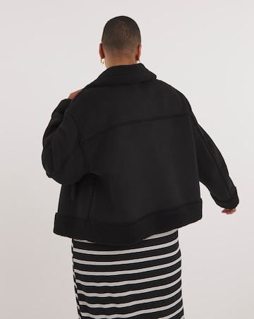 Black Zip Through Suedette Aviator