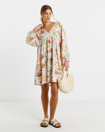 Simply Be Floral Printed Linen Blend Smock Dress