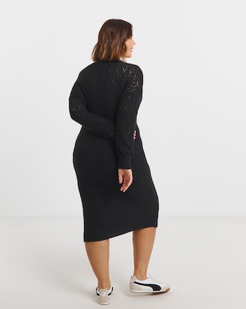 Simply Be Black Pointelle Rib Knitted Dress