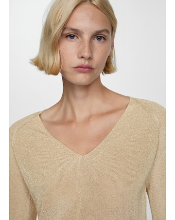 Mango V-Neck Metallic Sweater