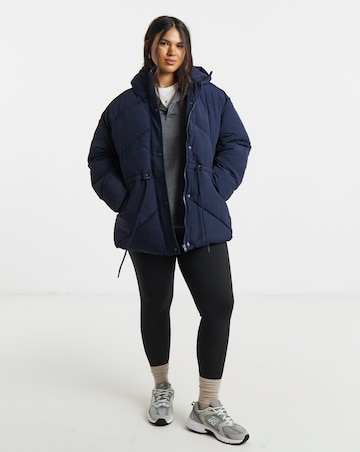 Navy Waisted Detail Padded Coat