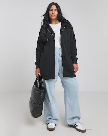 Black Core Zip Through Longline Hoodie