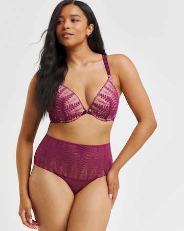 Figleaves Curve Opulence Lace Underwired Padded Plunge Bra B-F - Raspberry