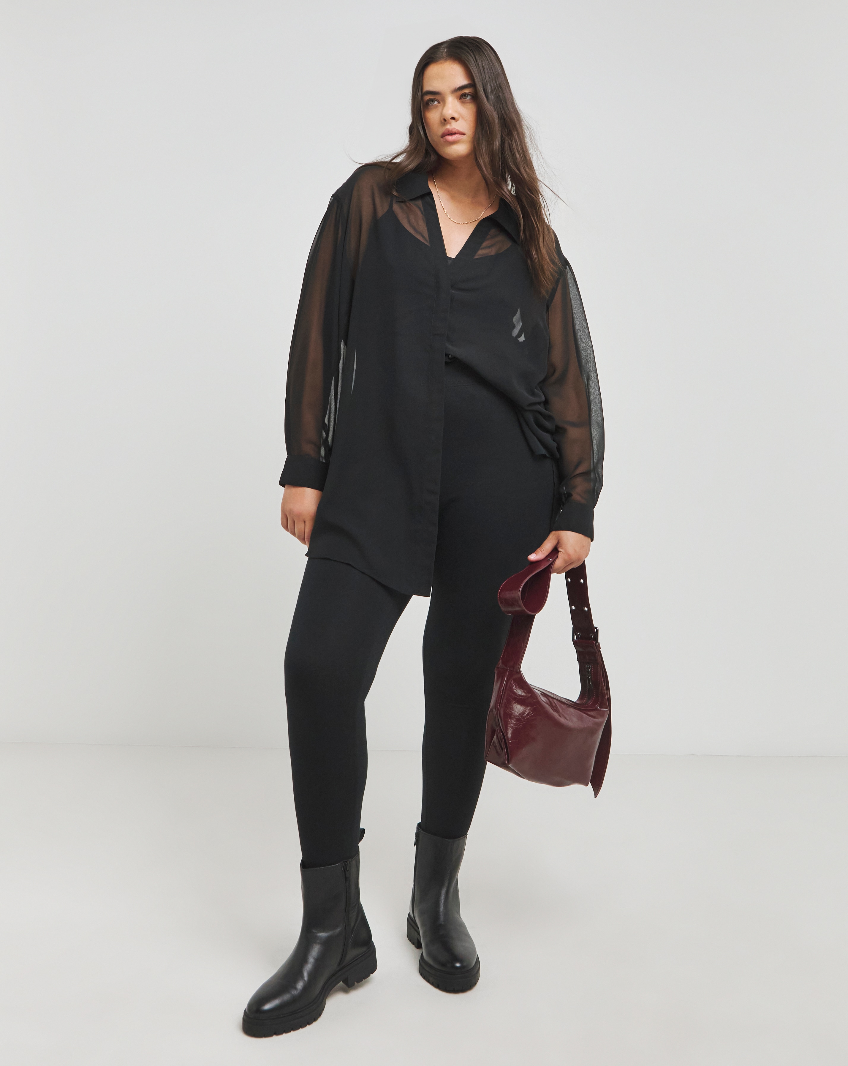 Black V Neck Sheer Shirt Simply Be