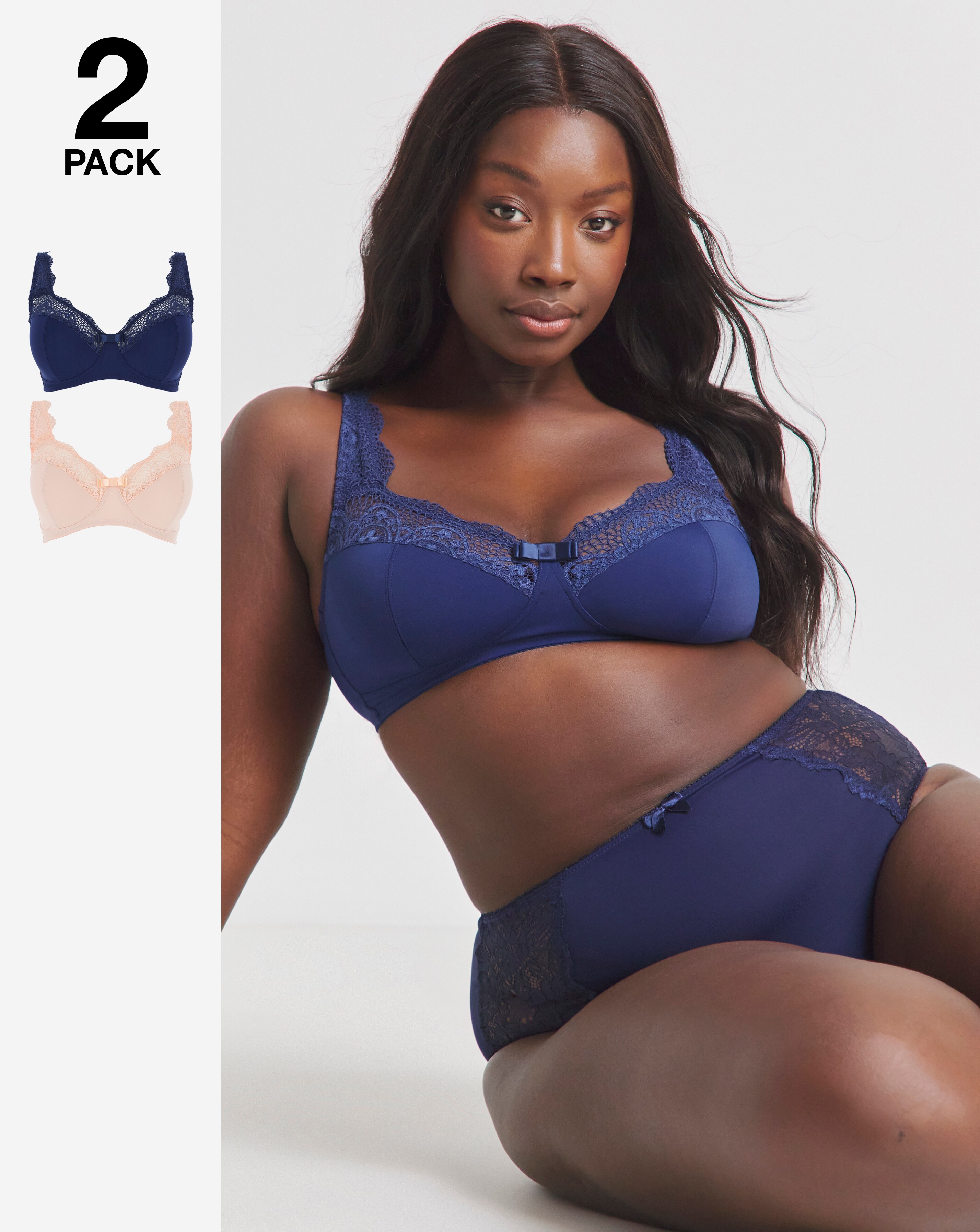 Pretty Secrets (2 Pack) Lottie Micro Non Wired Bras (B-F) Navy/Blush