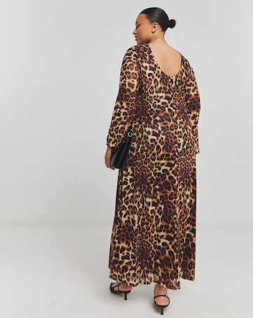 Leopard Long Sleeve Mesh Maxi Dress With Scoop Back