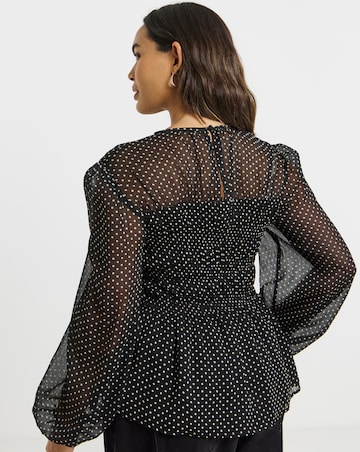 Mono Spot Georgette Spot Shirred Blouse