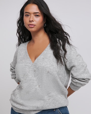 Grey Marl Diamante Wrap Jumper