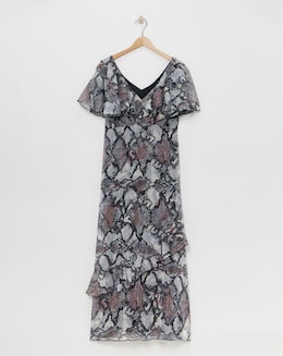 Flounce London Printed Maxi Chiffon Stripe Maxi Dress