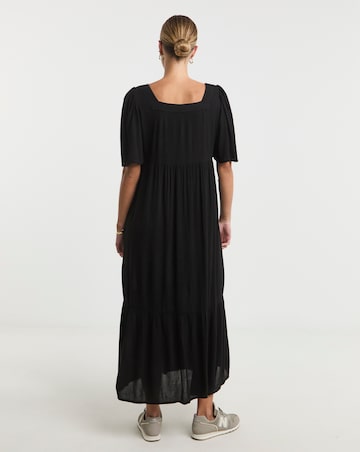 Black Crinkle Button Through Maxi Dress