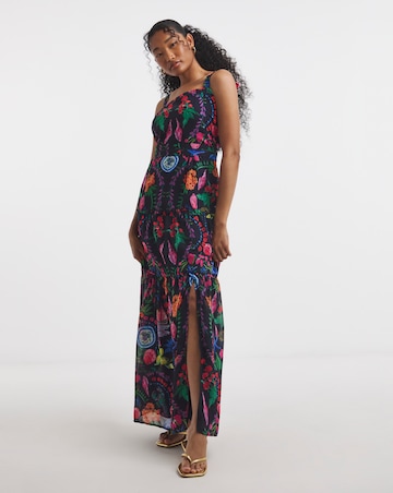 Hope & Ivy Lucia Tie Sleeve Belted Maxi Dress With Front Thigh Split