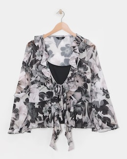 Joanna Hope Mesh Ruffle Blouse