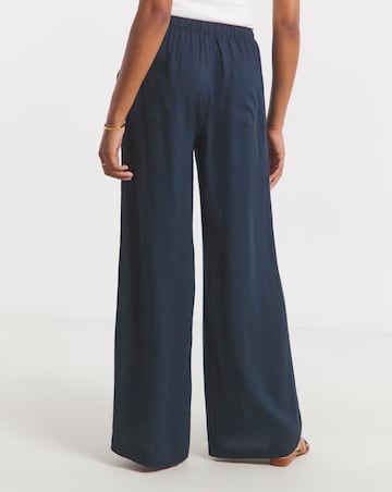 Simply Be Navy Tie Waist Linen Mix Wide Leg Trousers