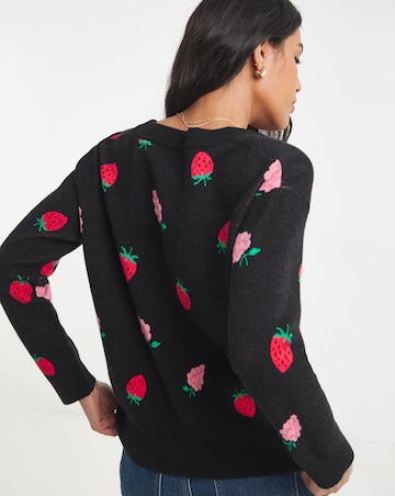 Simply Be Strawberry Fruit Print Boxy Cardigan