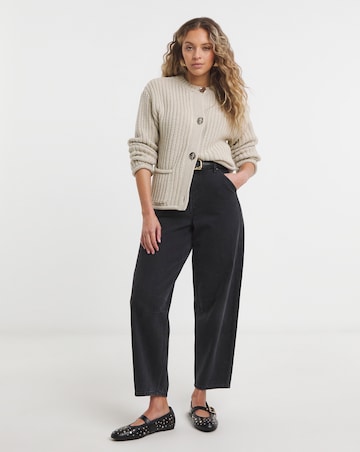 Simply Be Stone Chunky Knit Crew Neck Cardigan