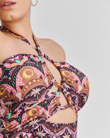 Simply Be Cut Out Halterneck Patterned Swimsuit