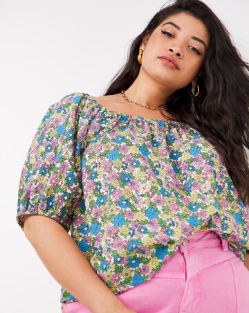 Retro Floral Short Sleeve Bardot Top