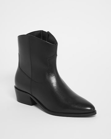 Aida Leather Western Cowboy Ankle Boots - Extra Wide Fit (EEE)