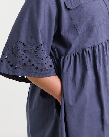 Simply Be Blue Broderie Detail Shirt Dress