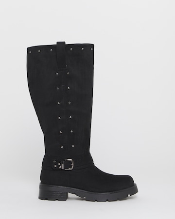 Zoey Studded Knee High Biker Boots - Extra Wide Fit (EEE) & Super Curvy Calf