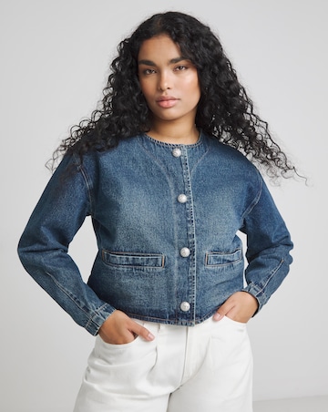 Indigo Collarless Denim Jacket