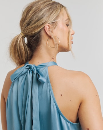 Blue Satin Halter Neck Dress