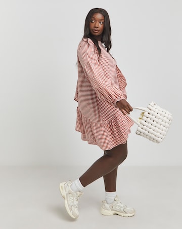 Native Youth Gingham Smock Raglan Mini Dress With Cut Away Back