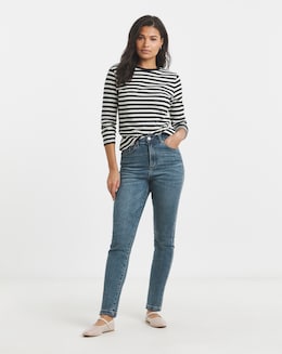 Soft Blue Slim Mom Jeans