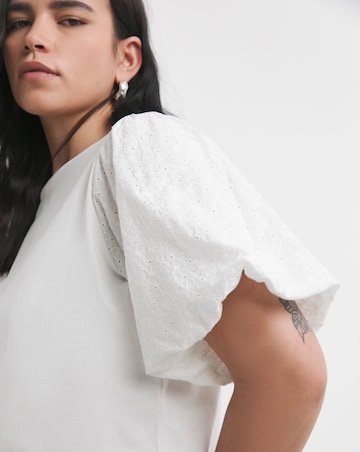 Simply Be White Broderie Sleeve Crew Neck T-Shirt