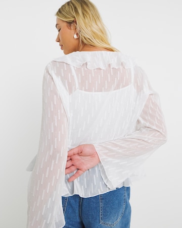 Flute Sleeve Ruffle Sheer Blouse