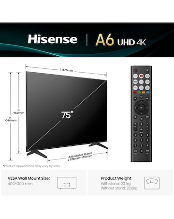 Hisense 75A6QTUK 75in 4K Ultra HD HDR LED Smart TV