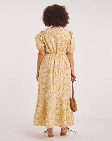 Floral Print Puff Sleeve Frill Hem Maxi Dress