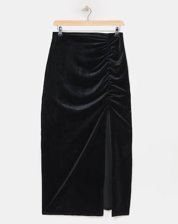 Black Side Split Velour Maxi Skirt