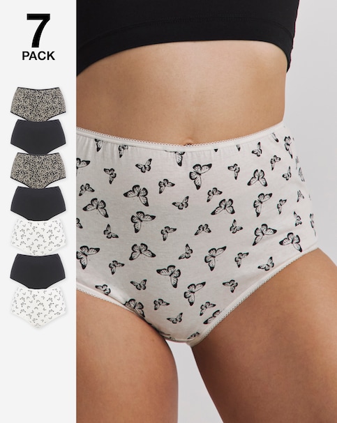 Pretty Secrets (7 Pack) Cotton Full Fit Brief Knickers Black Butterfly