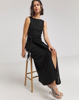 Simply Be Black Slinky Sleeveless Tie Front Maxi Dress
