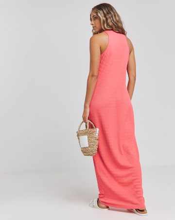 Simply Be Coral Textured Jersey Racer Maxi Dress