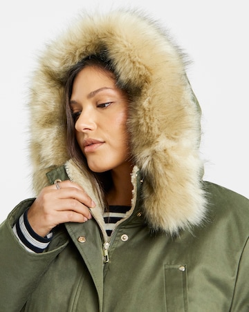 Khaki Hooded Fur Trimmed Parka
