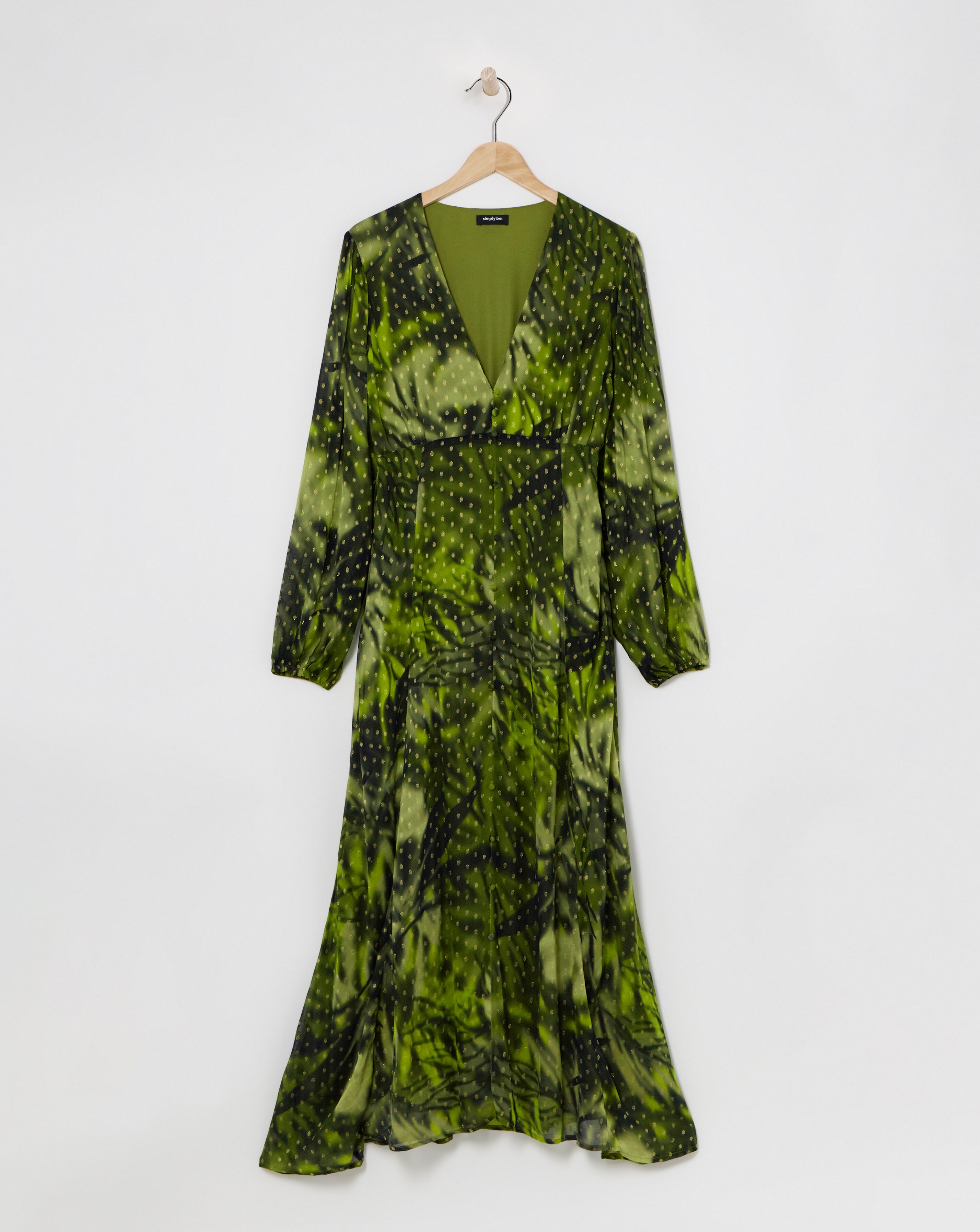 Simply Be Green Floral Print Georgette Foil Button Up Maxi Dress