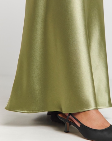 Khaki Satin Maxi Skirt