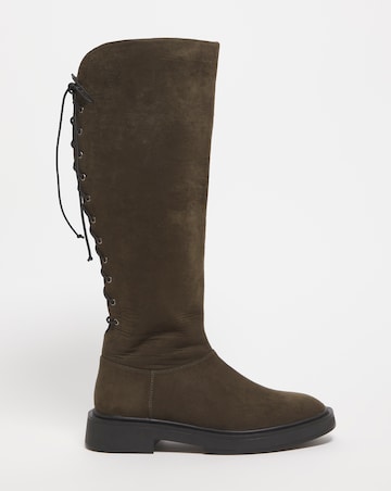 Bonn Lace Up Back Flat Knee High Boots Ex Wide Fit Super Curvy Calf
